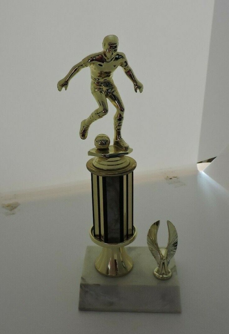SOCCER TROPHY--10.5  INCHES TALL, 3X4 INCH WHITE MARBEL BASE