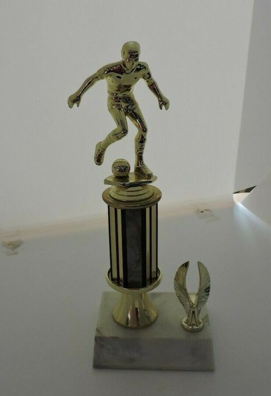 SOCCER TROPHY--10.5  INCHES TALL, 3X4 INCH WHITE MARBEL BASE