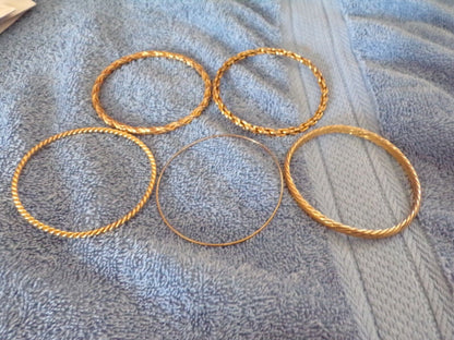 5 Gold Colored Bangle Bracelets