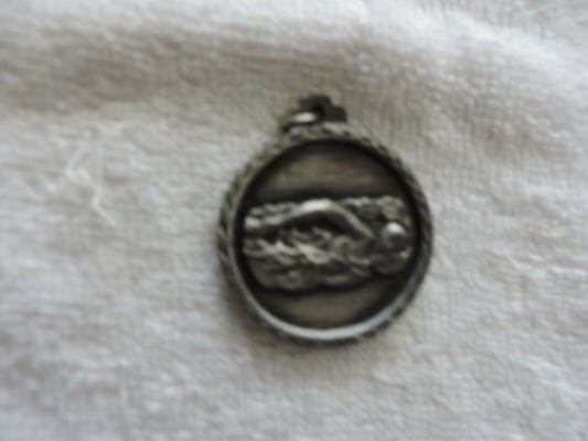 SWIMMING MEDAL SILVER COLORED 1.5 INCH ROUND