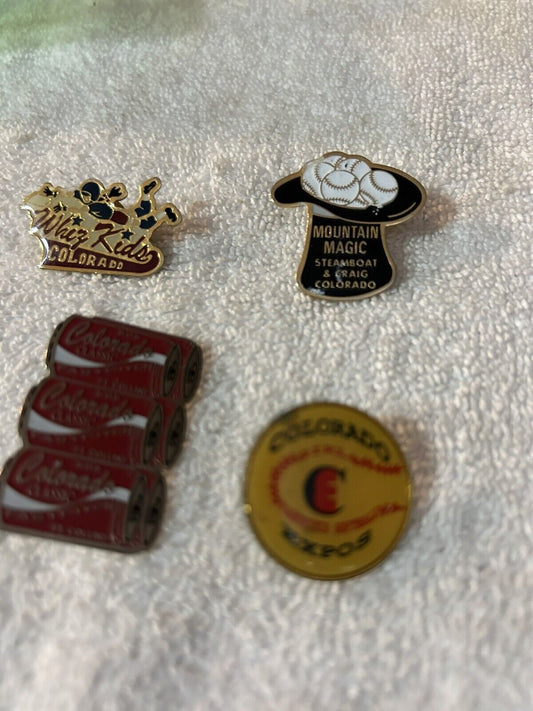 COLORADO SOFTBALL PINS-- 4--WIZ KIDS/MOUNTAIN MAGIC/EXPOS/CLASSIC FASTPITCH
