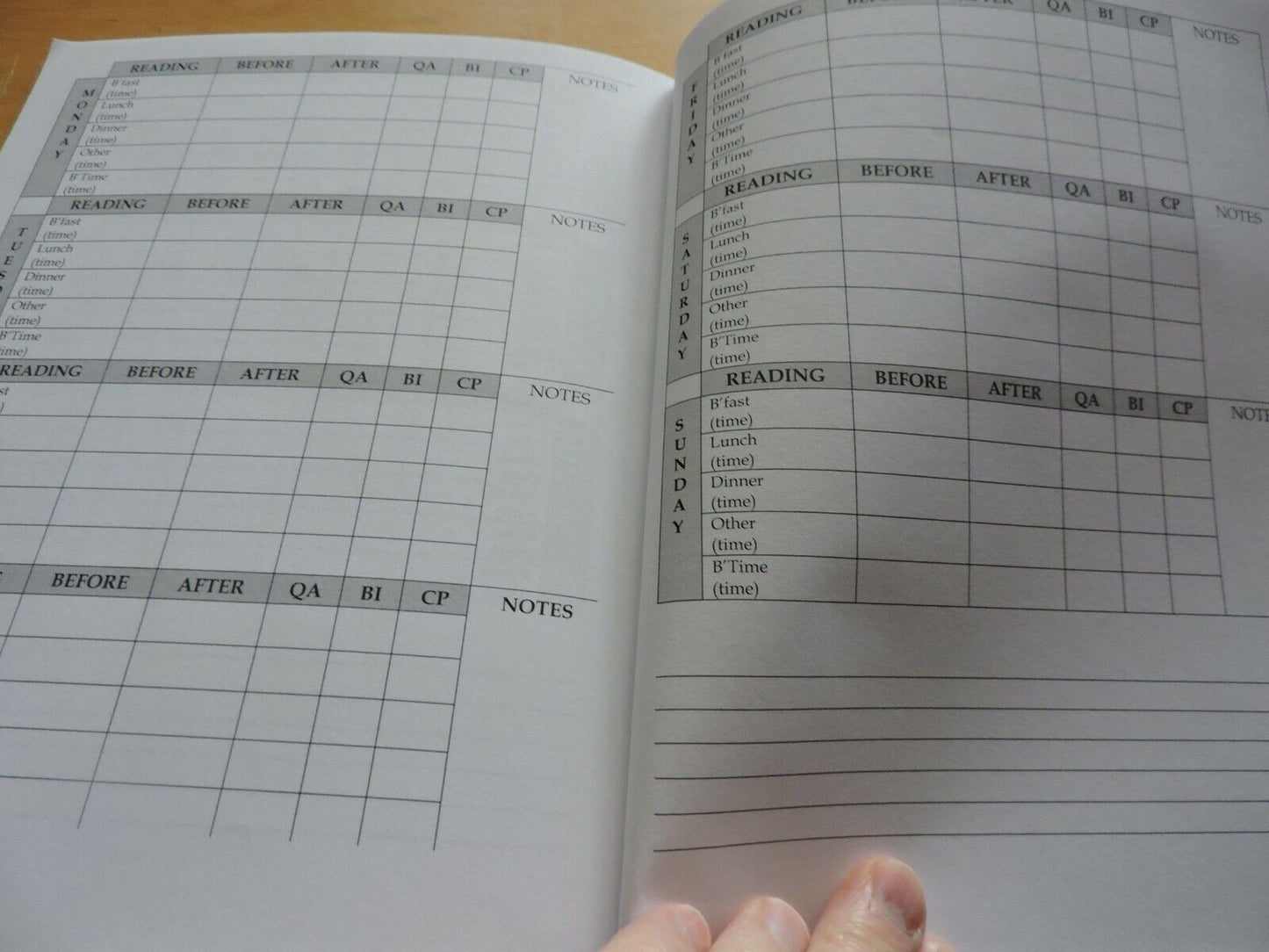 BLOOD SUGAR MOITORING DIARY BOOK