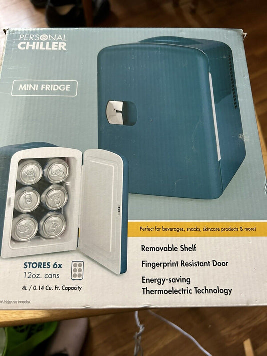 PERSONAL CHILLER MINI FRIDGE HOLDS 6 12 OZ CANS NEW-OPENED BOX