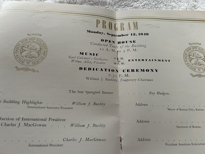 OFFICIAL DEDICATION PROGRAM: THE NEW BROTHERHOOD BUILDING KCKS 1949