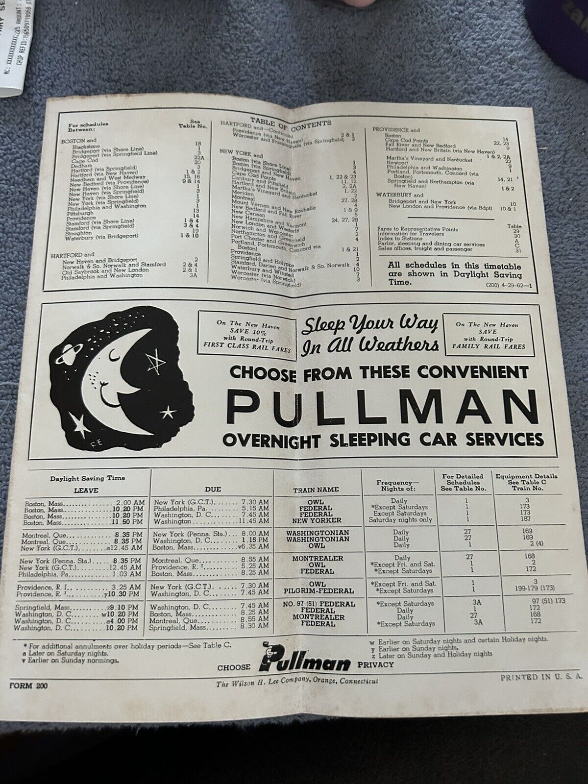 RAILROAD TIMETABLE: NEW HAVEN LINE APRIL 29, 1962 THE WEATHER ROUTE
