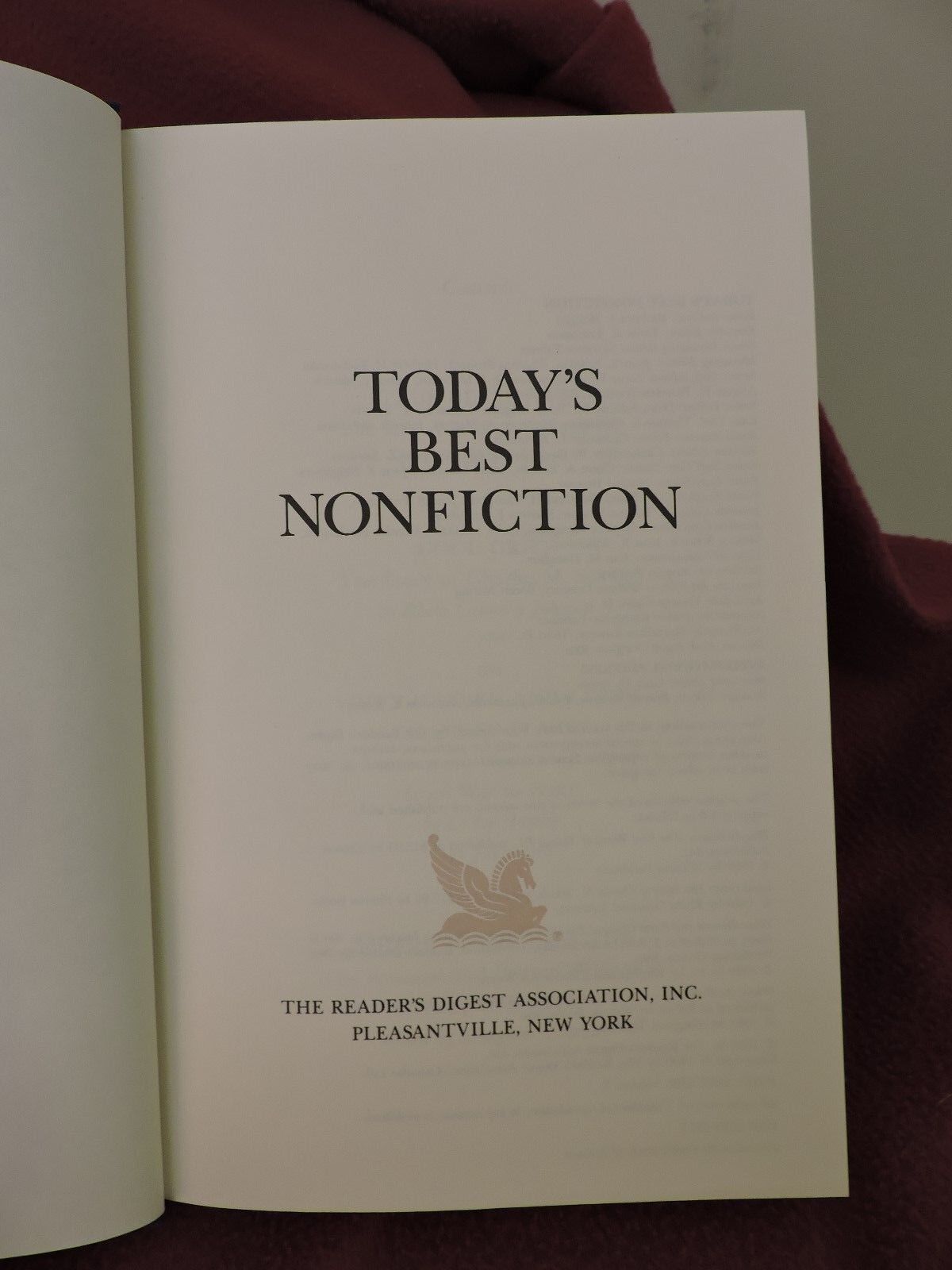 TODAY'S BEST NONFICTION by Reader's Digest 1989 Hardcover