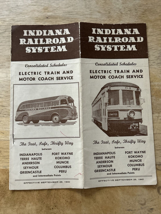 Indiana Railroad System Electric Train and Motor Coach Sep 29 1940