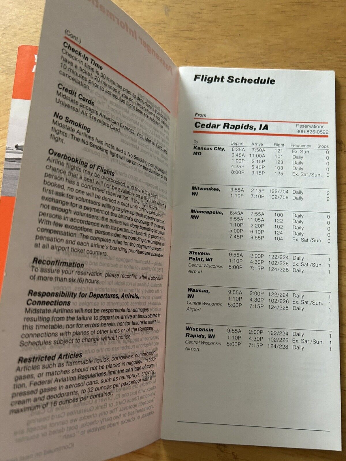 MIDSTATE AIRLINES FLIGHT SCHEDULE JANUARY 1, 1982