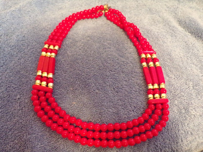 Bright Red Beaded Necklace (12")