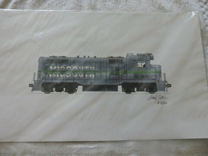 MID SOUTH TRAIN  ENGINE SIGNED & NUMBERED  PRINT 14X8.5 INCHES