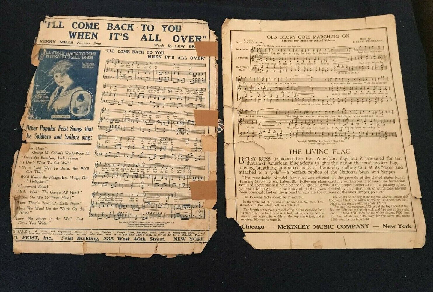 Vintage 1918 WWI Era Version: George M. Cohen: Over There Sheet Music
