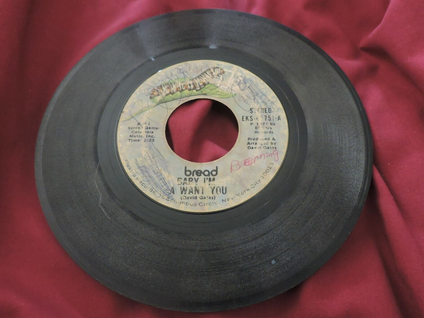 Bread Sings:  "Baby I'm A Want You & Truckin" Vinyl Record