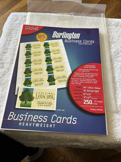 BURLINGTON BUSINESS CARDS--HEAVYWEIGHT --OPENED--22 SHEETS