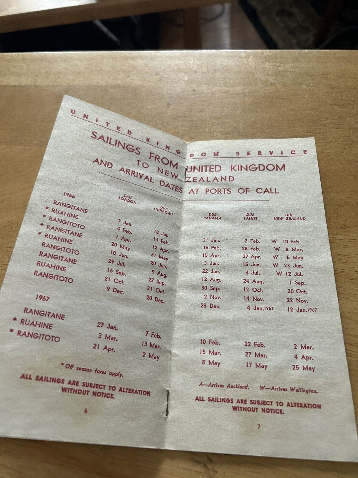 VINTAGE:  NEW ZEALAND LINE FARES AND SAILINGS 1966