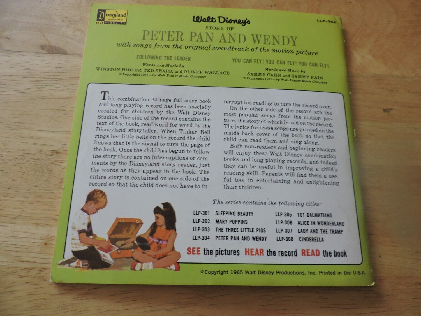 WALT DISNEY'S PETER PAN & WENDY: RECORD AND BOOK 1965