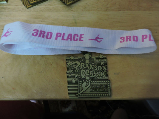 BRANSON CLASSIC GYMNASTICS INVITATIONAL 3X2.5 INCH MEDAL WHITE 3RD PLACE RIBBON