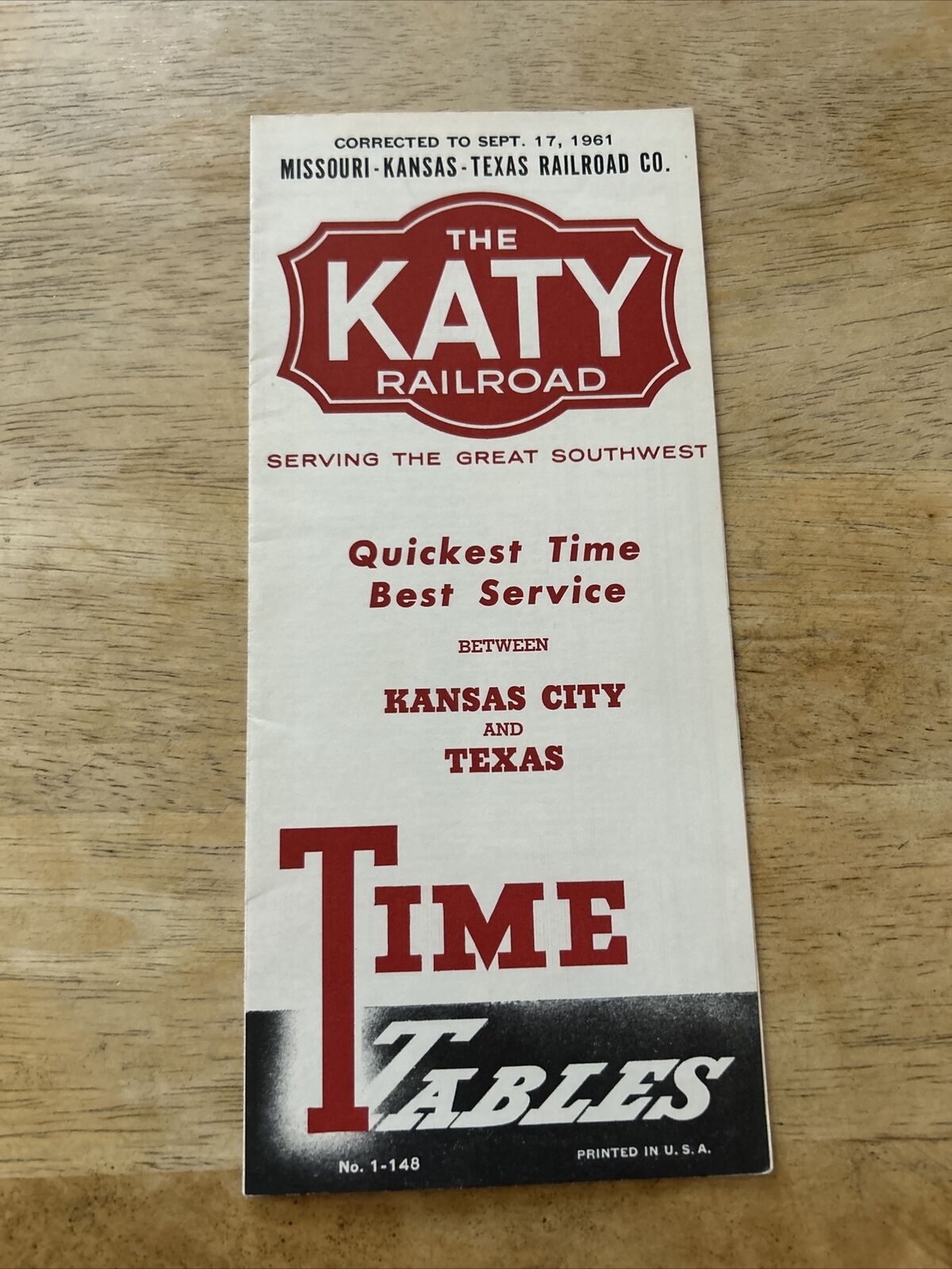 The Katy Railroad Time Table Sep 17 1961