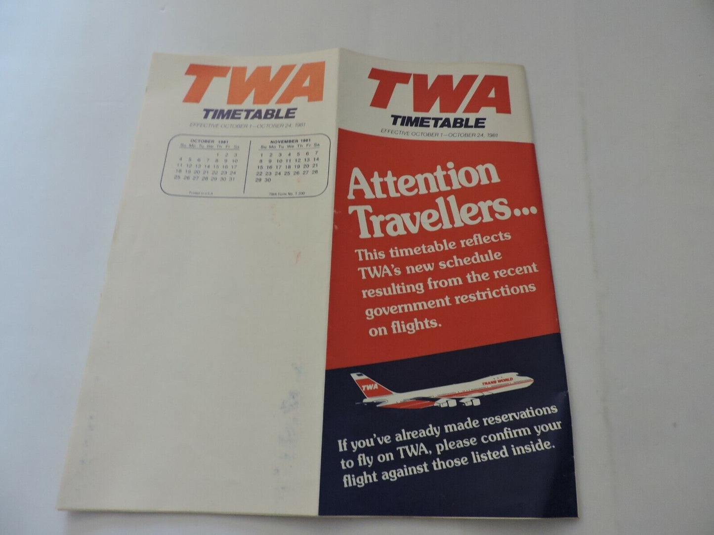 TRANS WORLD ROUTES--TWA OCTOBER 1- 24, 1981