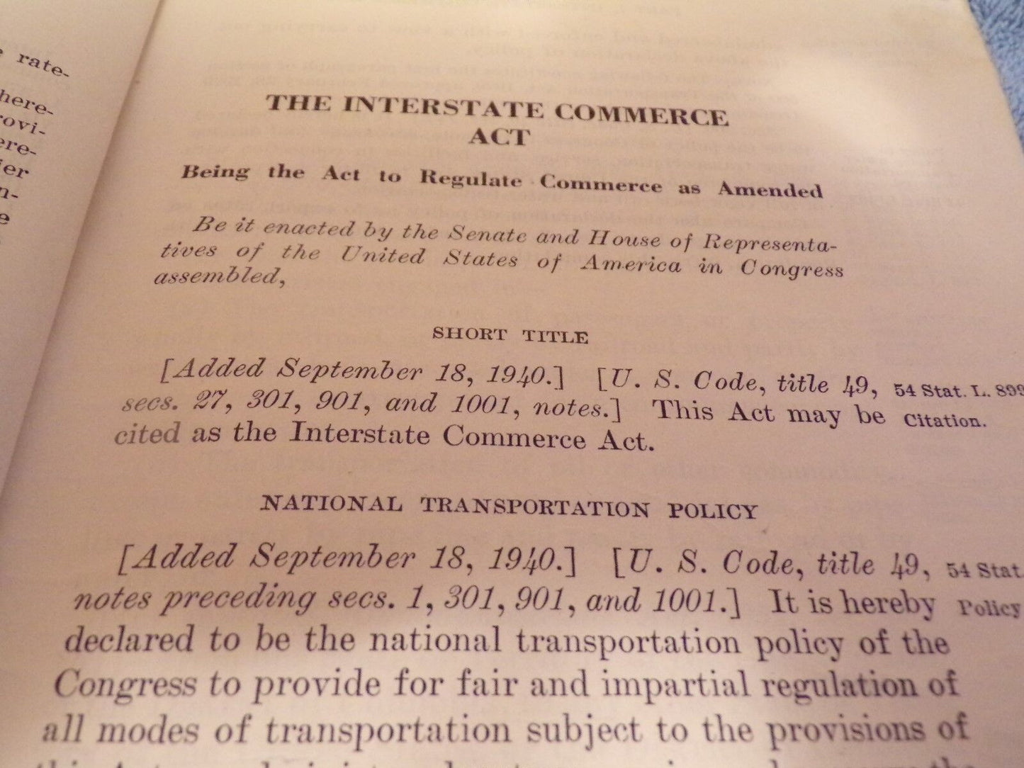 The Interstate Commerce Act Book (1946 Print) Bonus: Univ. of KC Final Exam