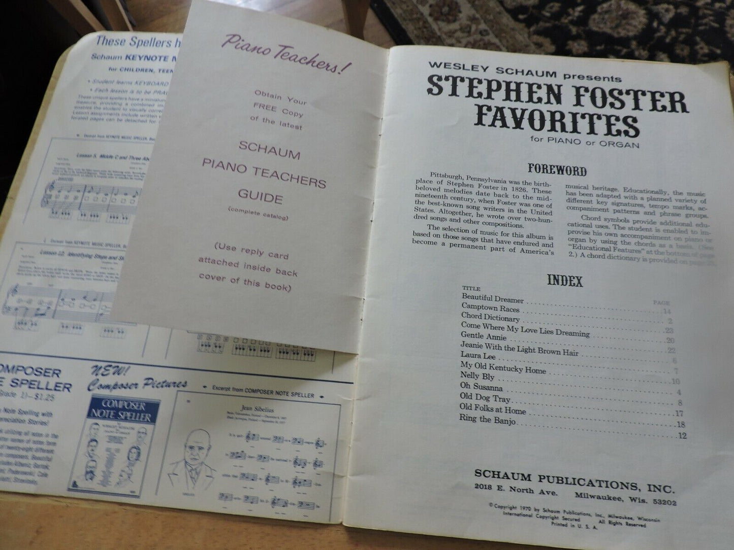 WESLEY SCHAUM PRESENTS STEPHEN FOSTER FAVORITES FOR PIANO OR ORGAN 1970