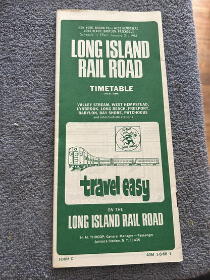 RAILROAD TIMETABLE: LONG ISLAND  JANUARY 21, 1968