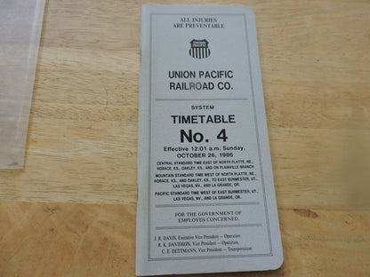 UNION PACIFIC RAILROAD CO. SYSTEM TIMETABLE NO. 4, 1986