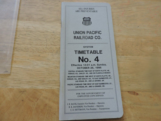 UNION PACIFIC RAILROAD CO. SYSTEM TIMETABLE NO. 4, 1986