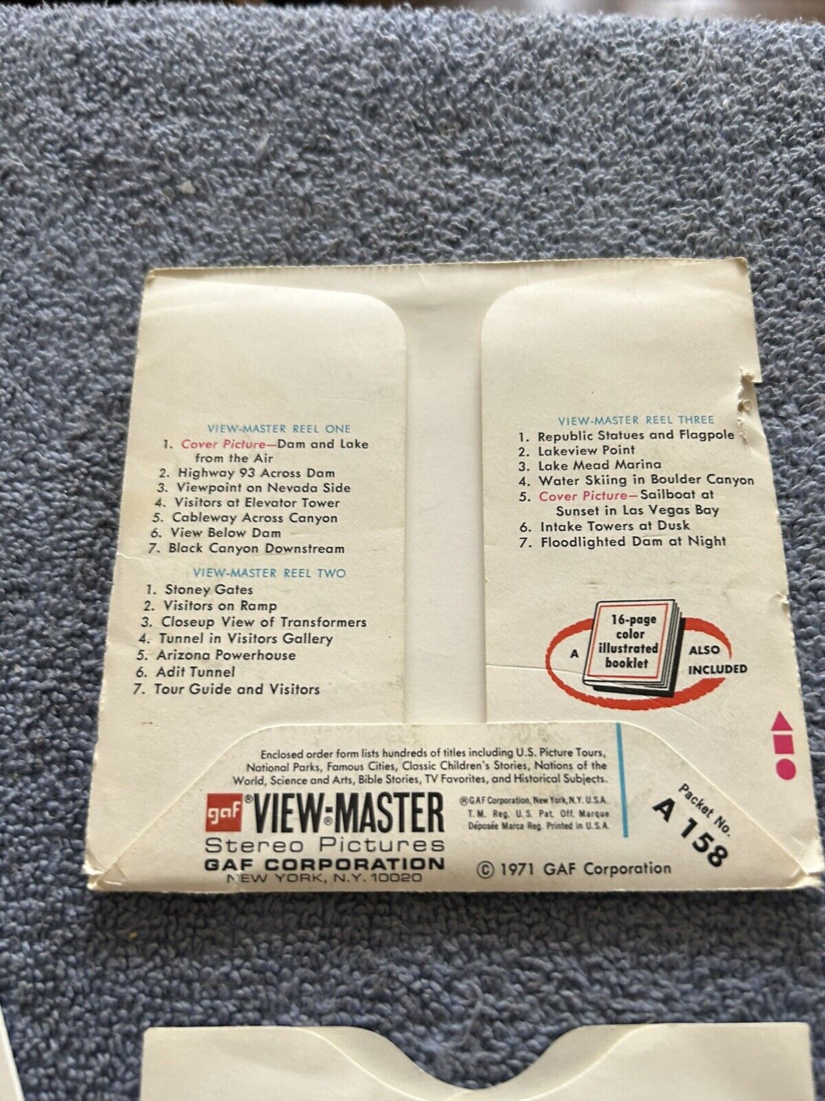 VIEW MASTER 3D REELS:  HOOVER DAM--21 PICTURES--3 REELS--OPENED PACKAGE