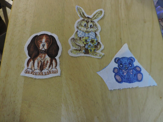SET OF THREE VINTAGE  APPLIQUES: RABBIT, DOG, TEDDY BEAR