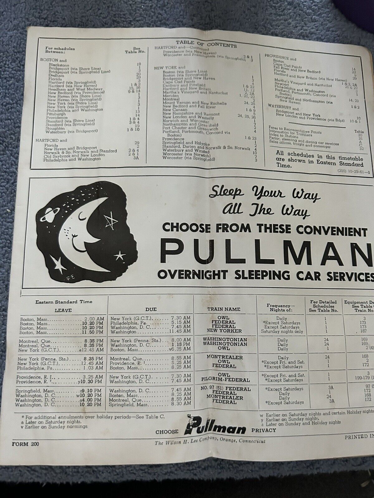 RAILROAD TIMETABLE: NEW HAVEN LINE  OCTOBER  29 1961 THE WEATHER ROUTE