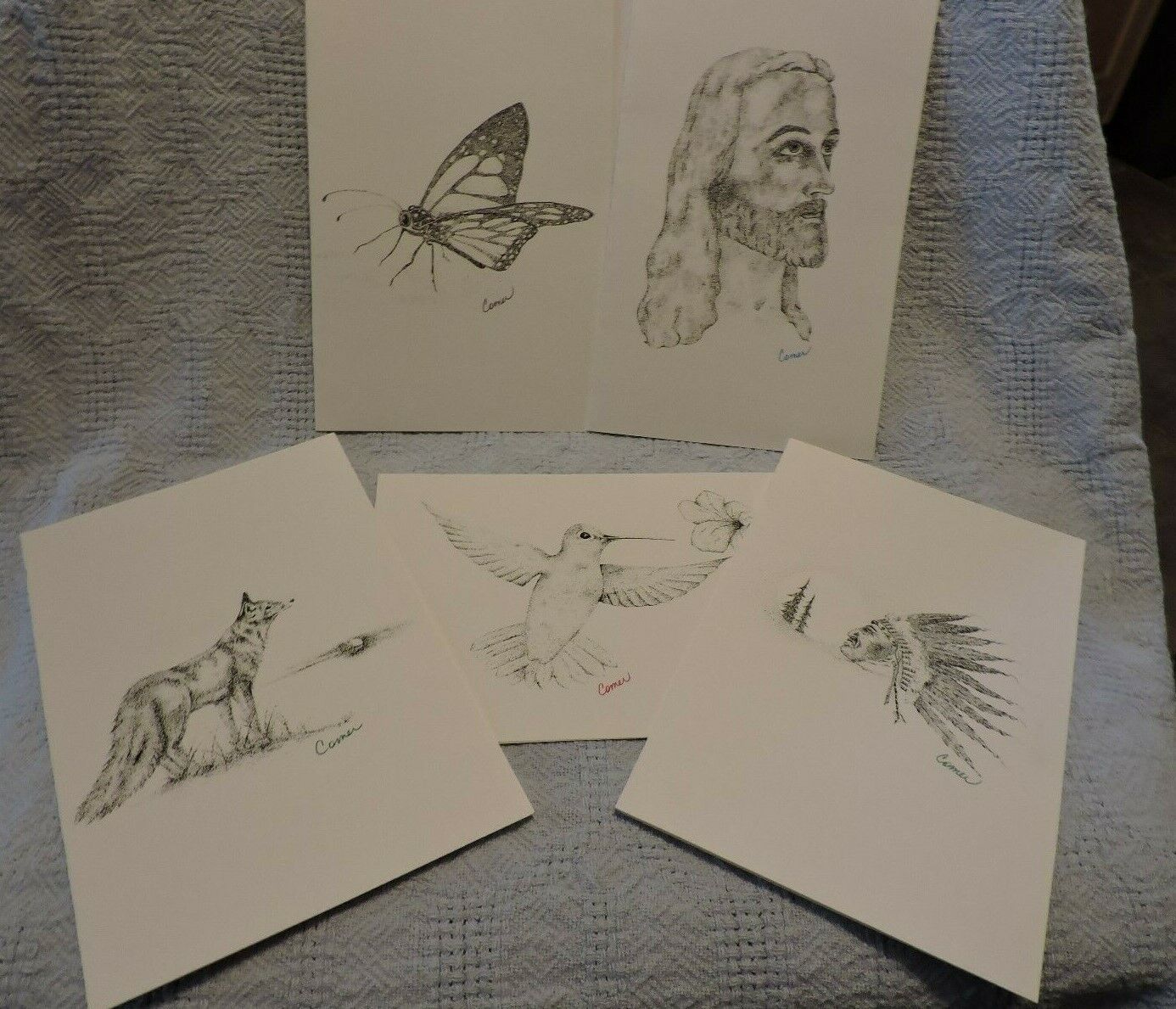 SET OF BEAUTIFUL ARTIST SIGNED  CARDS-ROBIN COMER
