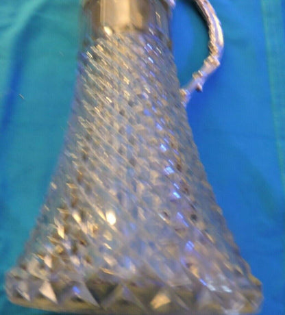 DIAMOND CUT GLASS AND SILVER TOP  WINE DECATER  12 X 5 INCHES made in ITALY