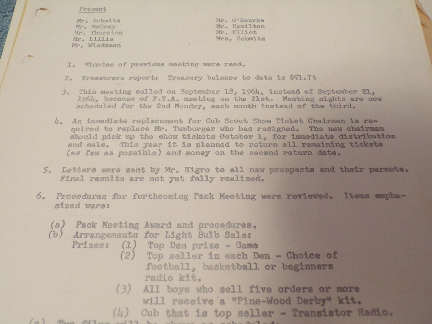Vintage 1960's Cub Scout Pack 186 Committee Meeting Minutes Documents