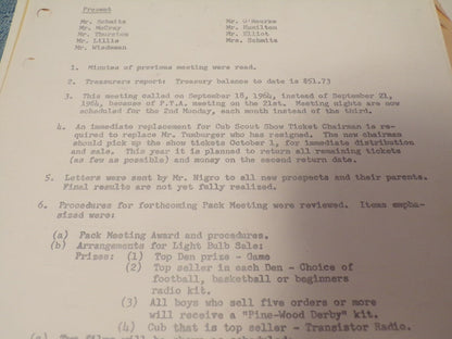 Vintage 1960's Cub Scout Pack 186 Committee Meeting Minutes Documents