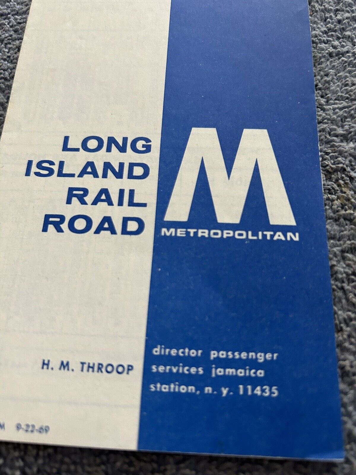 RAILROAD TIMETABLE: LONG ISLAND METROPOLITAN SEPTEMBER 29, 1969