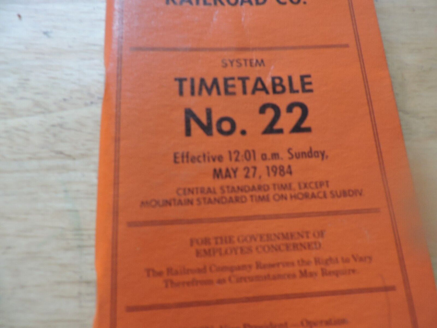 UNION PACIFIC RAILROAD CO. SYSTEM TIMETABLE NO. 22, 1984