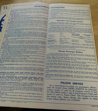 SANTA FE TIMETABLE 1963 FALL/WINTER