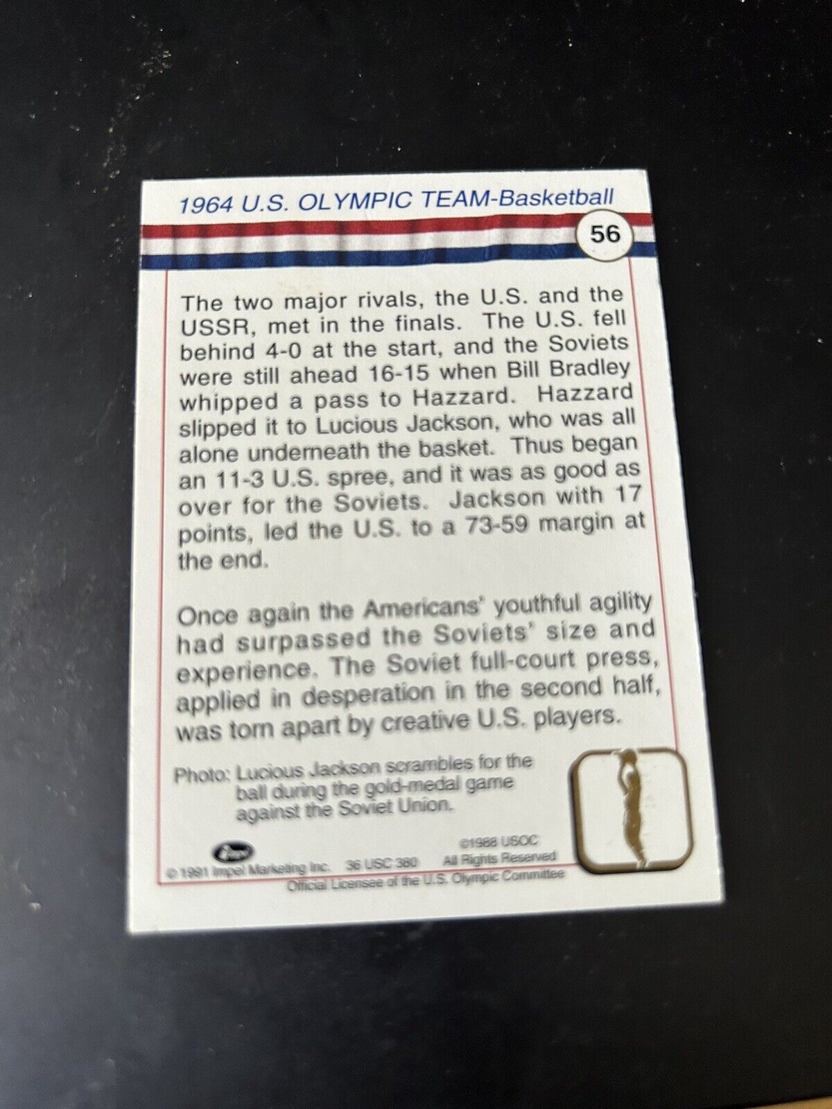 U S Olympic Card: 1964 Mens Basketball Team
