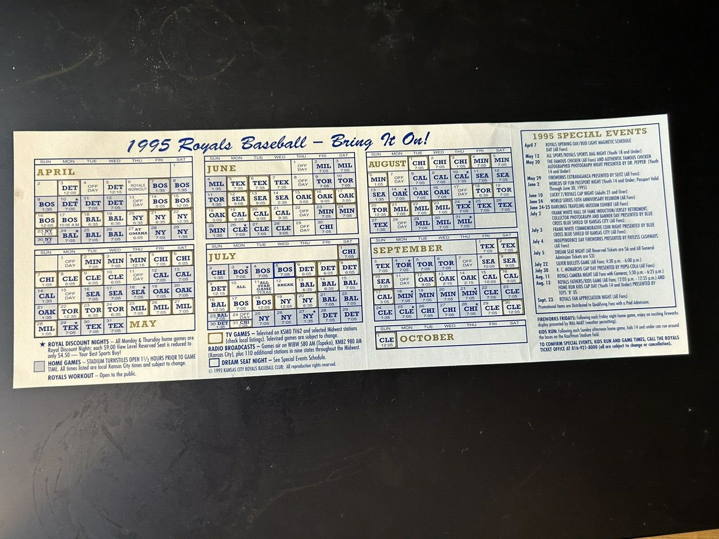 Kansas City Baseball: 1995 Royals Schedule