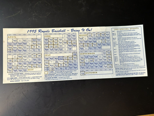 Kansas City Baseball: 1995 Royals Schedule