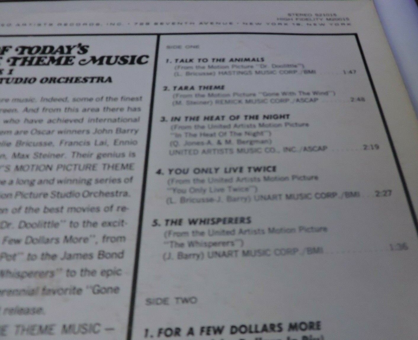 VOLUME 1 THE BEST OF TODAY'S MOTIONPICTURE THEME MUSIC RECORD
