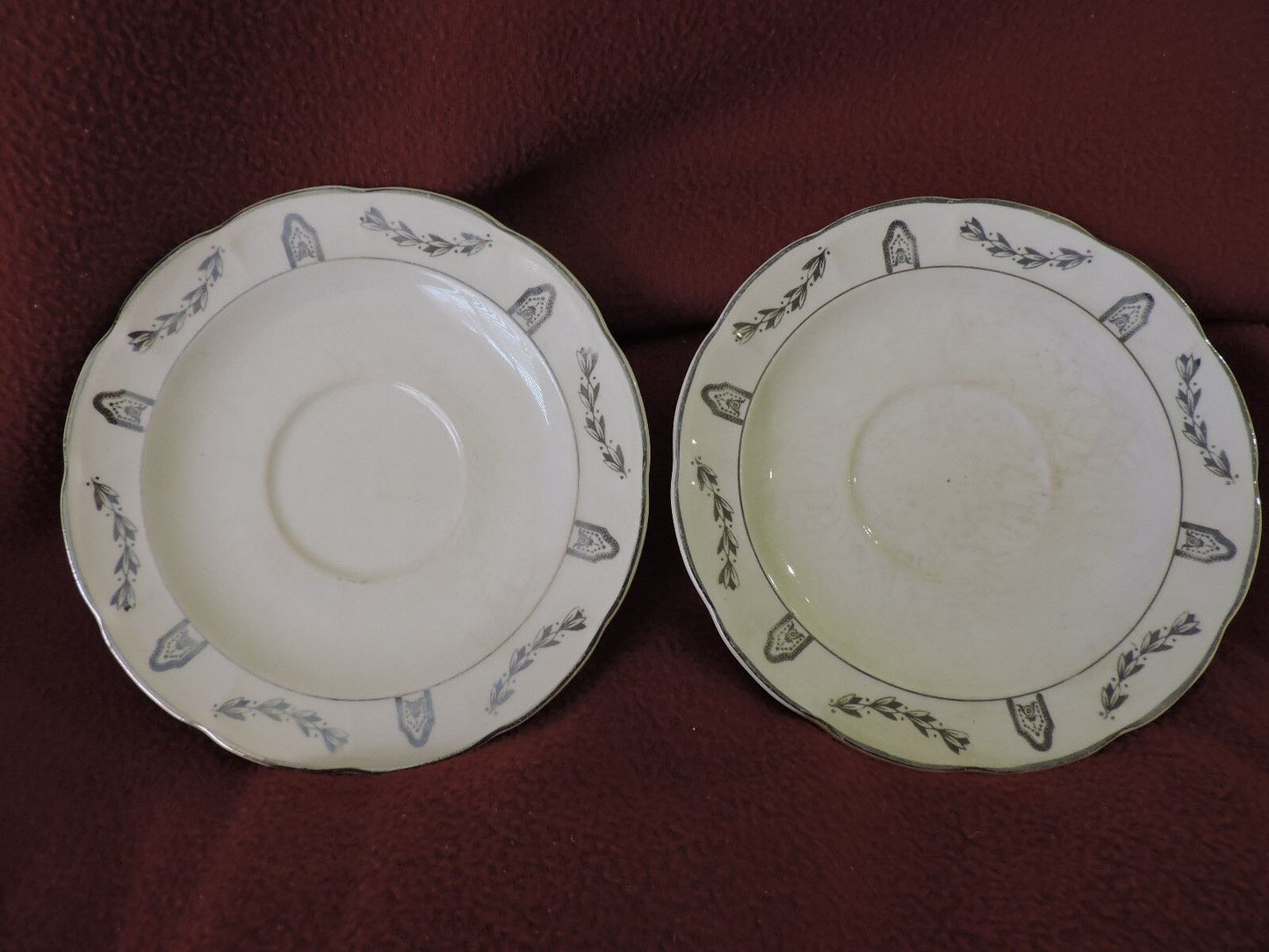 VINTAGE SET OF 2 NASCO  WHITE SAUCERS 5 1/2" PURE SILVER AND PLATINUM