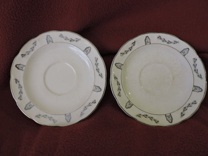 VINTAGE SET OF 2 NASCO  WHITE SAUCERS 5 1/2" PURE SILVER AND PLATINUM