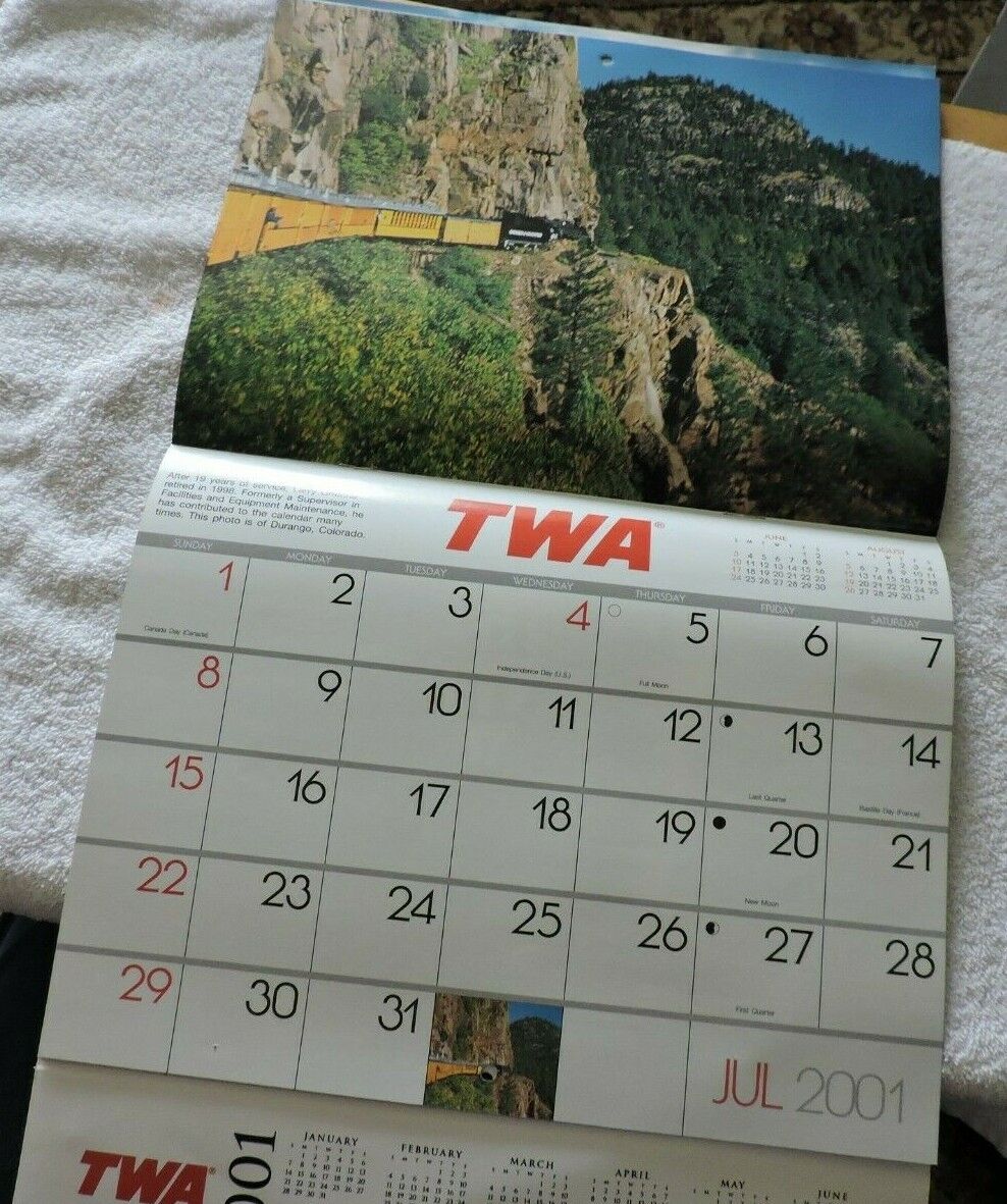 COLLECTIBLE TRANS WORLD AIRLINE 2001 TRAVEL CALENDAR-NEW
