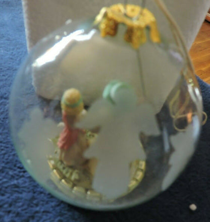 GLASS CHRISTMAS ORNAMENT--SHEPHERD, CHILD, LAMBS