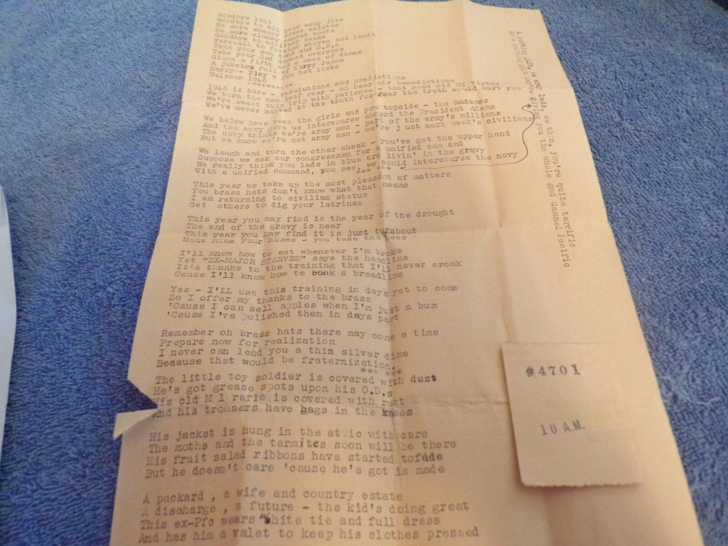 Unpublished Poem WWII "Goodbye 1945" Author: Major Joshua Taylor