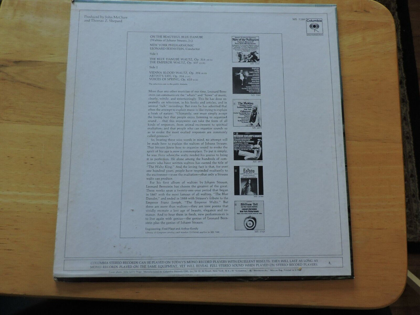 Leonard Bernstein On The Beautiful Blue Danube New York Philharmonic Vinyl Album
