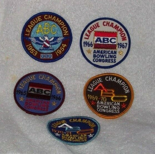 VINTAGE-SET OF 5 ABC AMERICAN BOWLING CONGRESS LEAGUE CHAMPION PATCHES