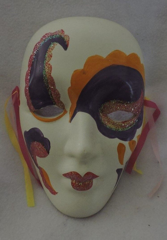 Clay Glittery Pink Yellow Purple Mardi Gras MaskWall Hanging Colorful Festive