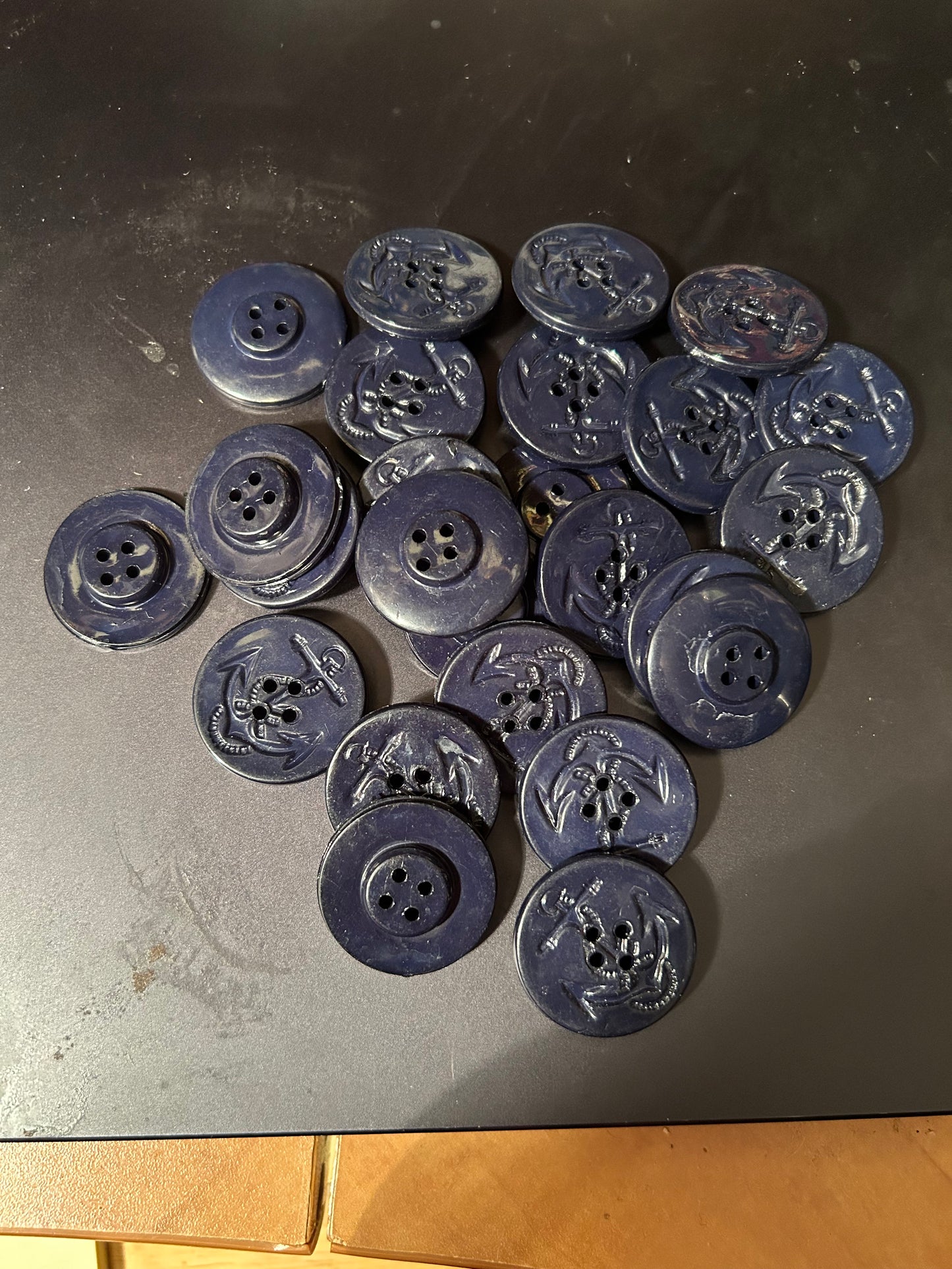 U S Navy: Navy Peacoat Buttons (Black) With Anchor Design - 25 Per Bag